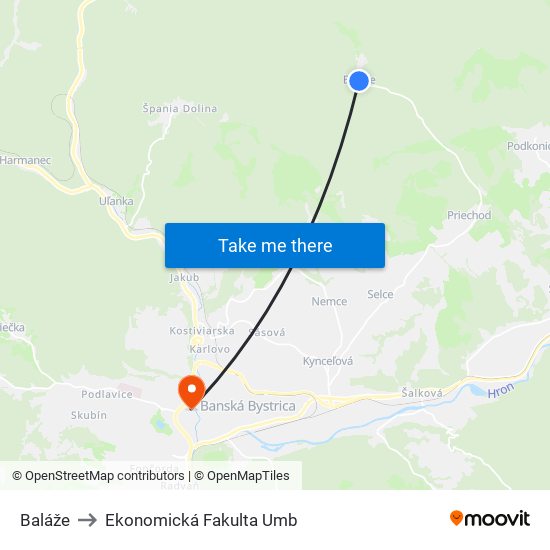 Baláže to Ekonomická Fakulta Umb map