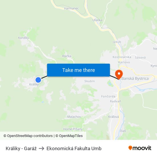 Králiky - Garáž to Ekonomická Fakulta Umb map