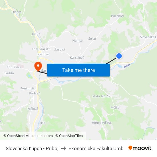 Slovenská Ľupča - Príboj to Ekonomická Fakulta Umb map