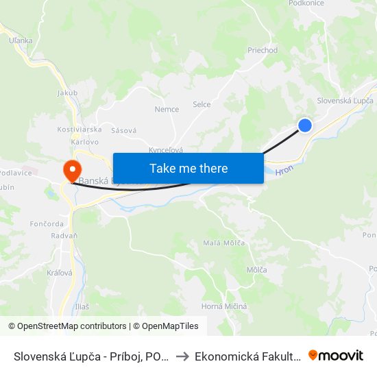 Slovenská Ľupča - Príboj, POD Skalou to Ekonomická Fakulta Umb map