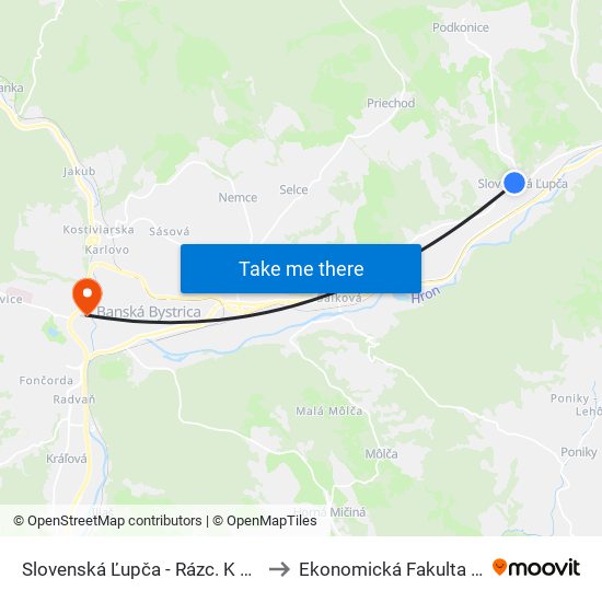 Slovenská Ľupča - Rázc. K Žel. St. to Ekonomická Fakulta Umb map