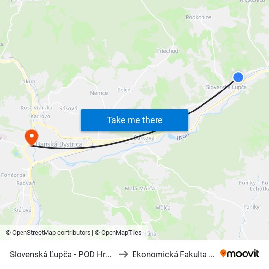 Slovenská Ľupča - POD Hradom to Ekonomická Fakulta Umb map