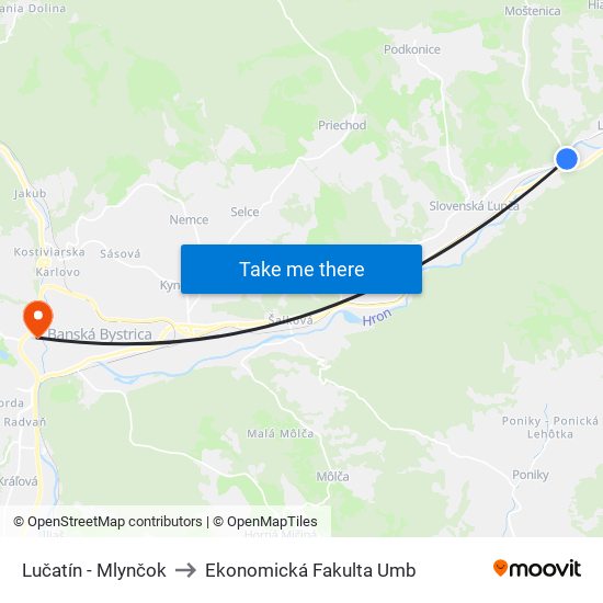 Lučatín - Mlynčok to Ekonomická Fakulta Umb map