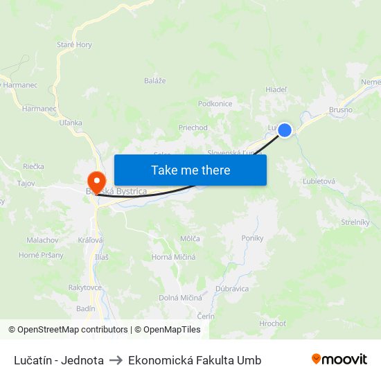 Lučatín - Jednota to Ekonomická Fakulta Umb map