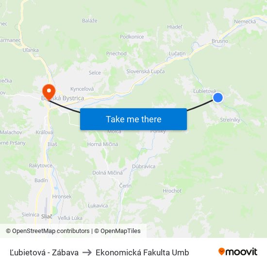 Ľubietová - Zábava to Ekonomická Fakulta Umb map