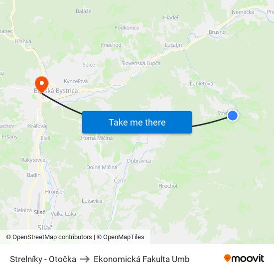 Strelníky - Otočka to Ekonomická Fakulta Umb map