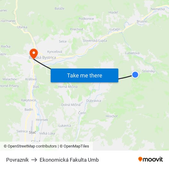 Povrazník to Ekonomická Fakulta Umb map