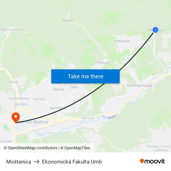 Moštenica to Ekonomická Fakulta Umb map