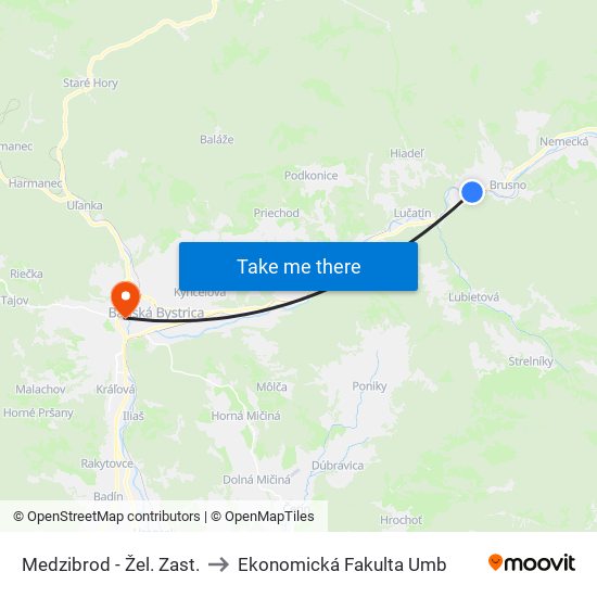 Medzibrod - Žel. Zast. to Ekonomická Fakulta Umb map