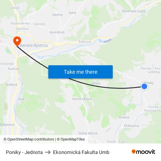 Poniky - Jednota to Ekonomická Fakulta Umb map