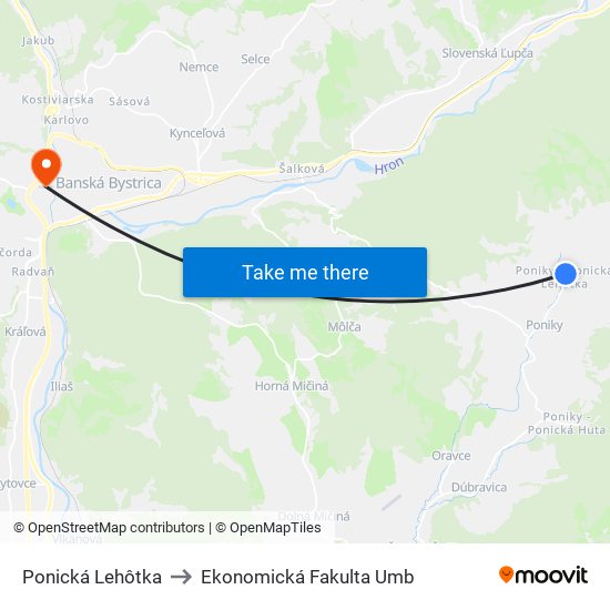 Ponická Lehôtka to Ekonomická Fakulta Umb map