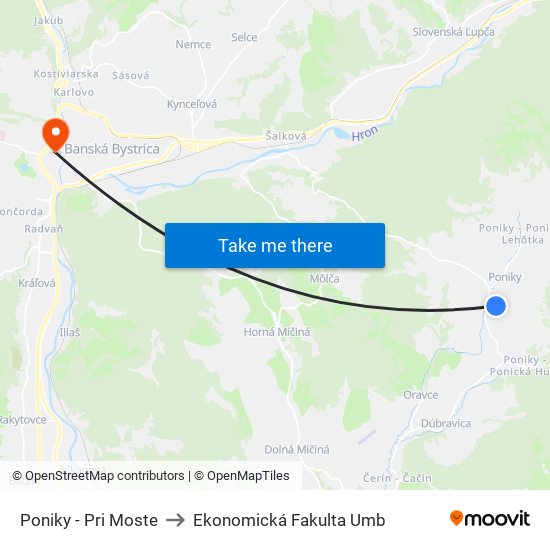 Poniky - Pri Moste to Ekonomická Fakulta Umb map