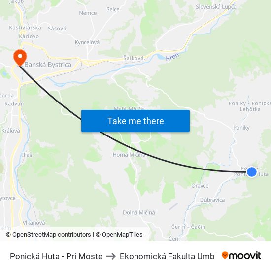 Ponická Huta - Pri Moste to Ekonomická Fakulta Umb map