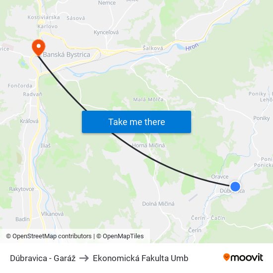 Dúbravica - Garáž to Ekonomická Fakulta Umb map