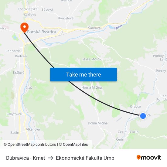 Dúbravica - Kmeť to Ekonomická Fakulta Umb map