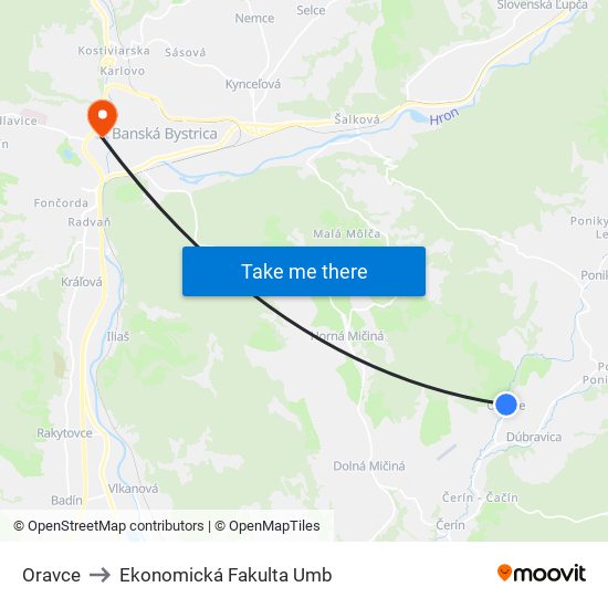 Oravce to Ekonomická Fakulta Umb map