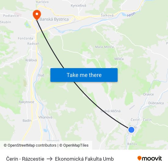 Čerín - Rázcestie to Ekonomická Fakulta Umb map