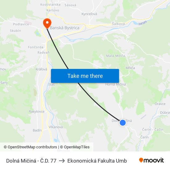 Dolná Mičiná - Č.D. 77 to Ekonomická Fakulta Umb map