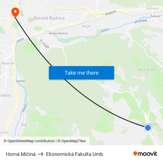 Horná Mičiná to Ekonomická Fakulta Umb map