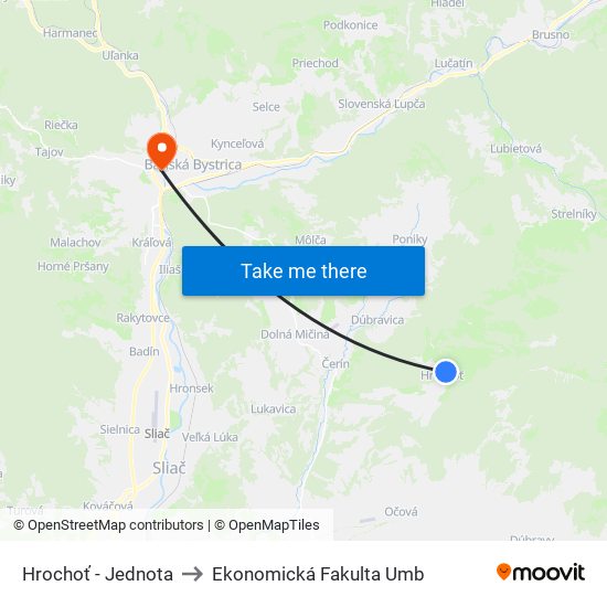 Hrochoť - Jednota to Ekonomická Fakulta Umb map