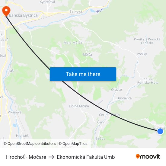 Hrochoť - Močare to Ekonomická Fakulta Umb map