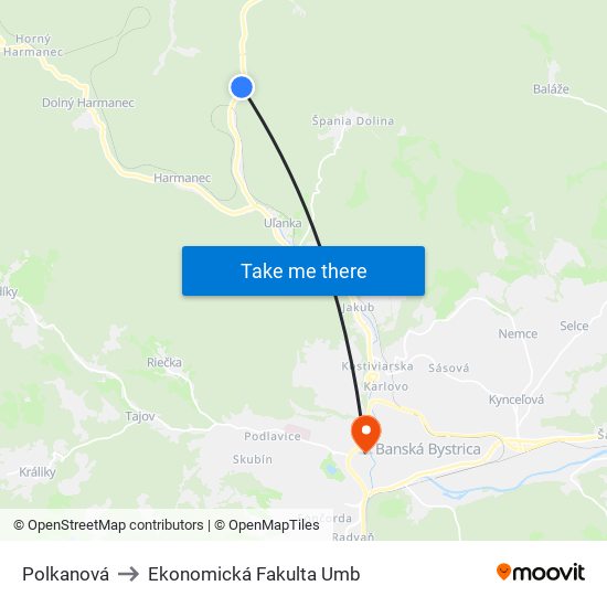 Polkanová to Ekonomická Fakulta Umb map