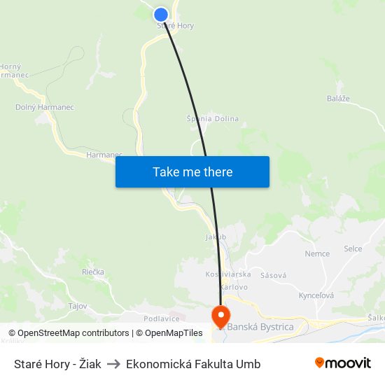 Staré Hory - Žiak to Ekonomická Fakulta Umb map