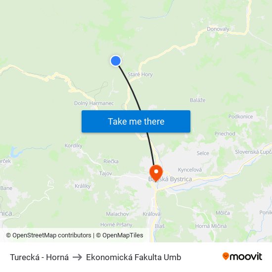 Turecká - Horná to Ekonomická Fakulta Umb map