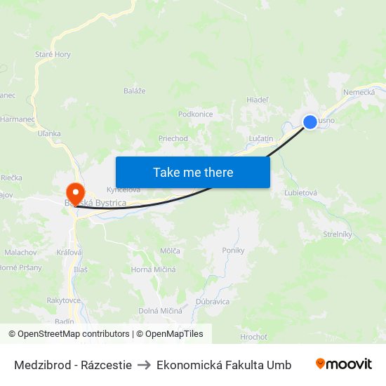 Medzibrod - Rázcestie to Ekonomická Fakulta Umb map