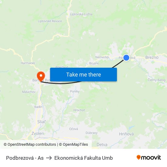 Podbrezová - As to Ekonomická Fakulta Umb map