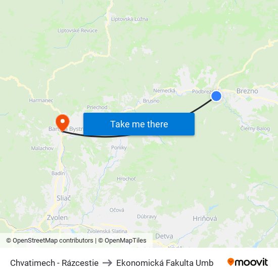 Chvatimech - Rázcestie to Ekonomická Fakulta Umb map