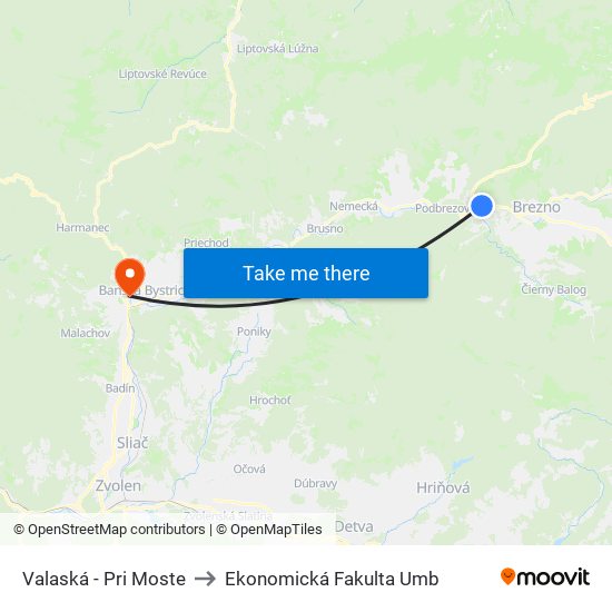 Valaská - Pri Moste to Ekonomická Fakulta Umb map