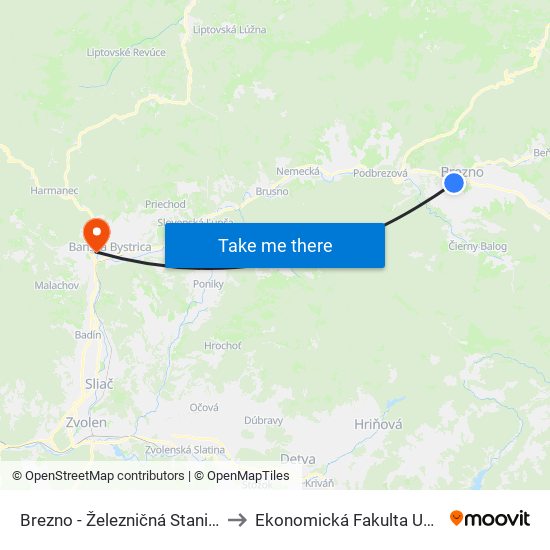 Brezno - Železničná Stanica to Ekonomická Fakulta Umb map