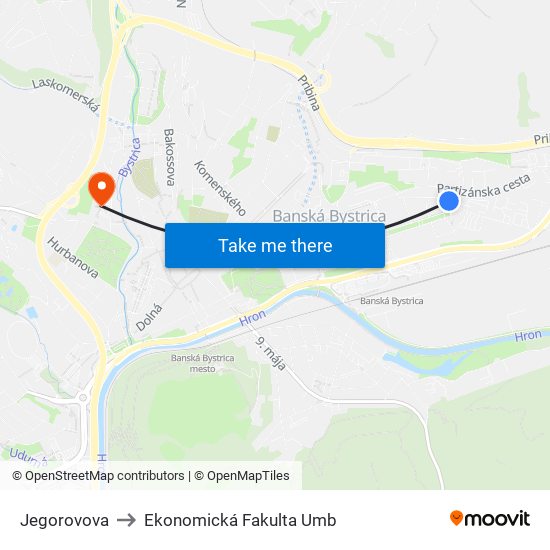 Jegorovova to Ekonomická Fakulta Umb map