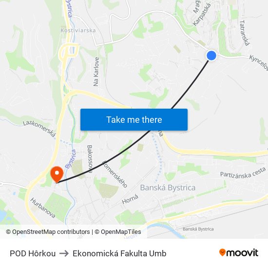 POD Hôrkou to Ekonomická Fakulta Umb map