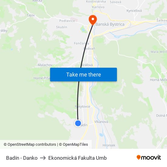 Badín - Danko to Ekonomická Fakulta Umb map