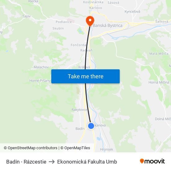 Badín - Rázcestie to Ekonomická Fakulta Umb map