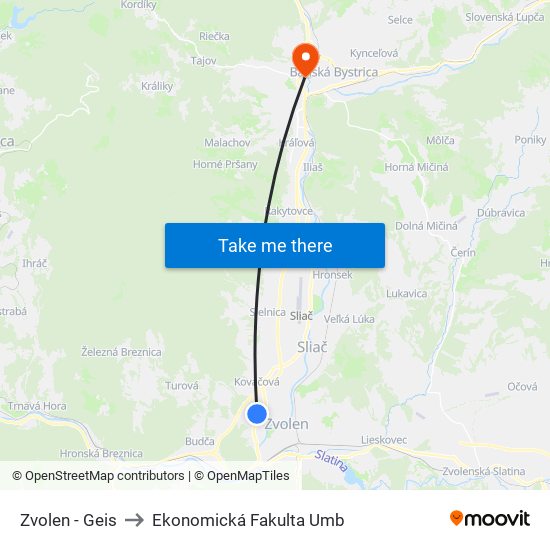 Zvolen - Geis to Ekonomická Fakulta Umb map