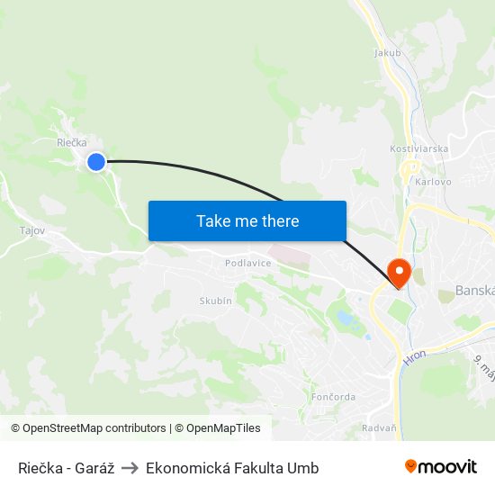 Riečka - Garáž to Ekonomická Fakulta Umb map