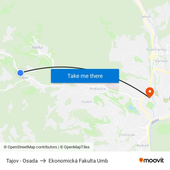 Tajov - Osada to Ekonomická Fakulta Umb map