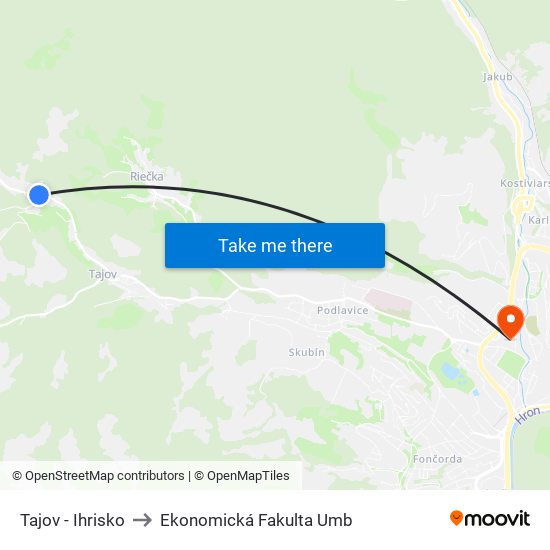 Tajov - Ihrisko to Ekonomická Fakulta Umb map