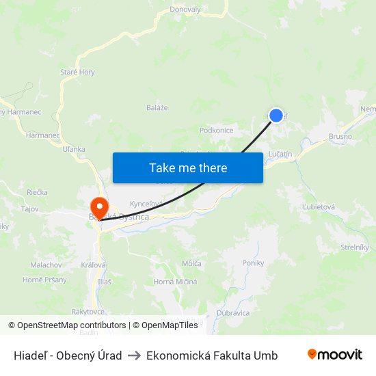 Hiadeľ - Obecný Úrad to Ekonomická Fakulta Umb map