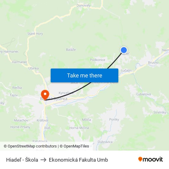 Hiadeľ - Škola to Ekonomická Fakulta Umb map