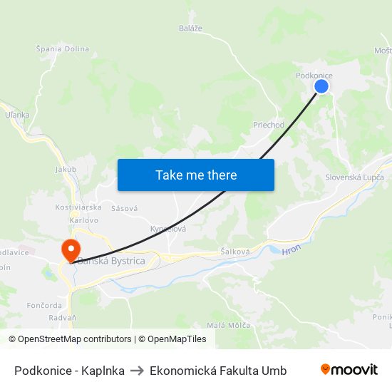 Podkonice - Kaplnka to Ekonomická Fakulta Umb map