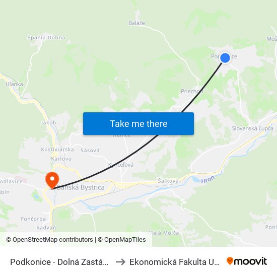 Podkonice - Dolná Zastávka to Ekonomická Fakulta Umb map