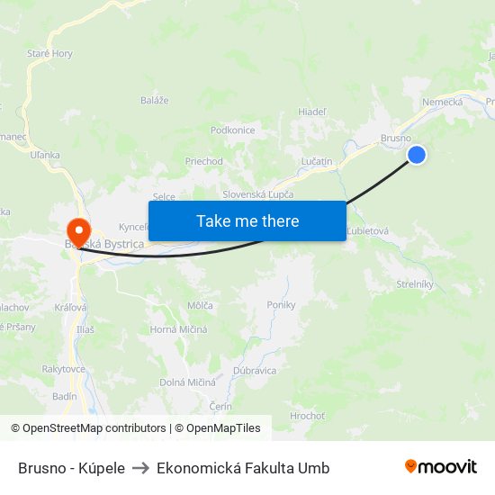 Brusno - Kúpele to Ekonomická Fakulta Umb map