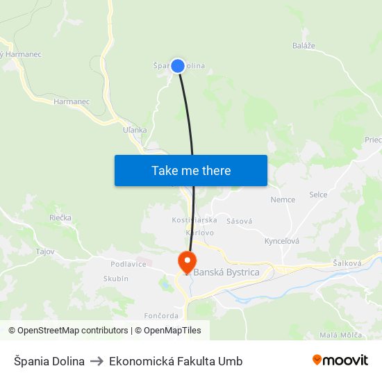 Špania Dolina to Ekonomická Fakulta Umb map