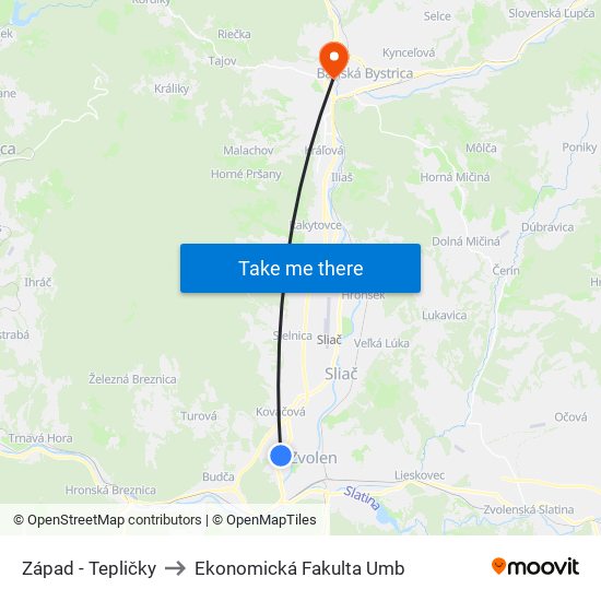 Západ - Tepličky to Ekonomická Fakulta Umb map