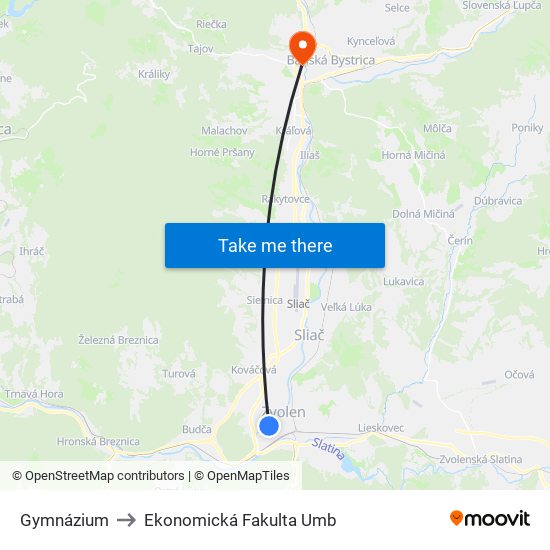 Gymnázium to Ekonomická Fakulta Umb map