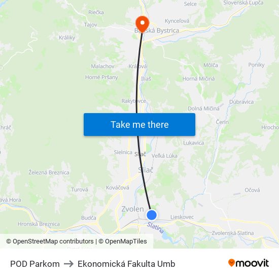 POD Parkom to Ekonomická Fakulta Umb map